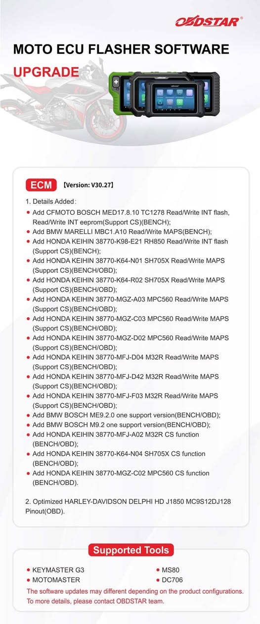 OBDSTAR MOTO ECU FLASHER SOFTWARE UPGRADE V30.27