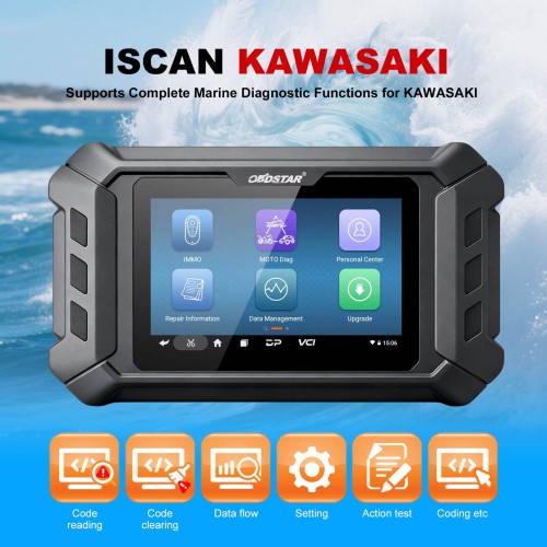 OBDSTAR iScan KAWASAKI Marine Diagnostic Tool Support Code Reading Code Clearing Data Flow Action Test 2 Years Free Update